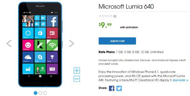 Clearance: Lumia 640 from Cricket Wireless for $10