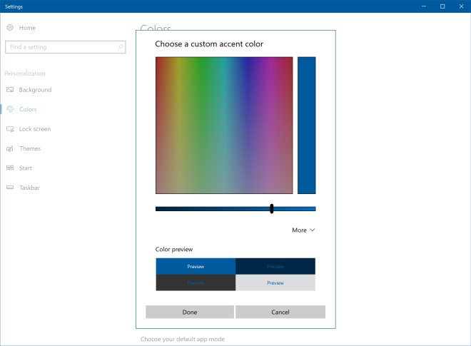 custom color pick windows 10 accent