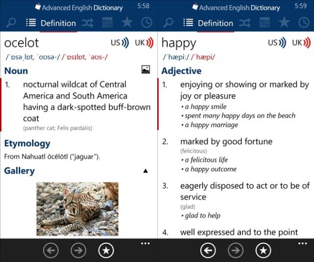 Advanced English Dictionary for Windows Phone 8.1 screens