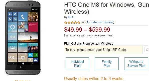HTC One M8 for Windows from Amazon