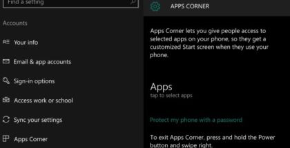 apps corner settings windows 10 mobile