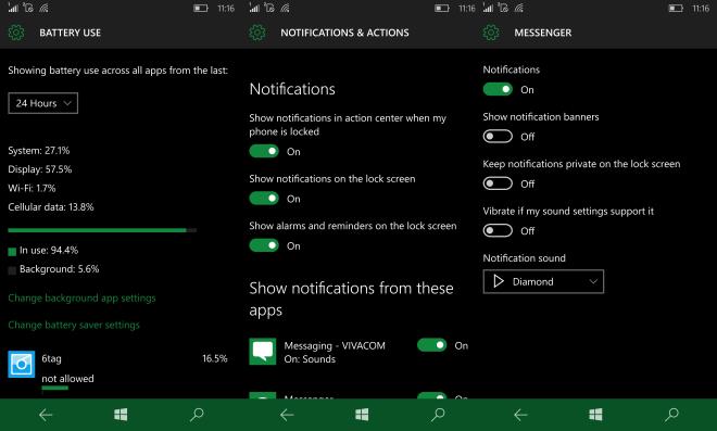 settings for battery notifications windows 10 mobile
