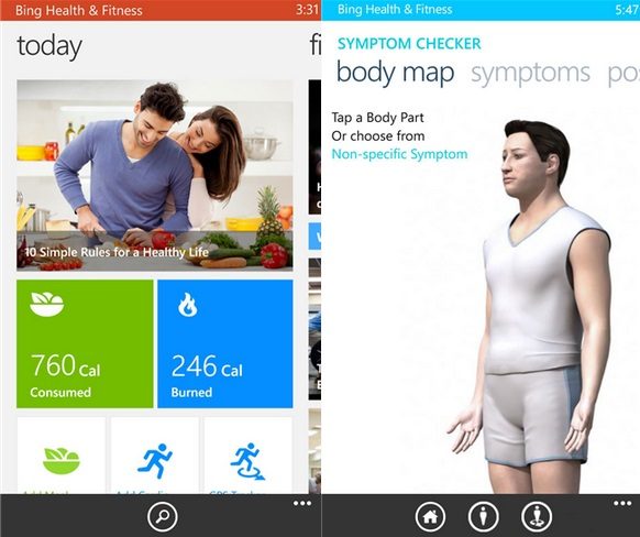 Bing Health and fitness app