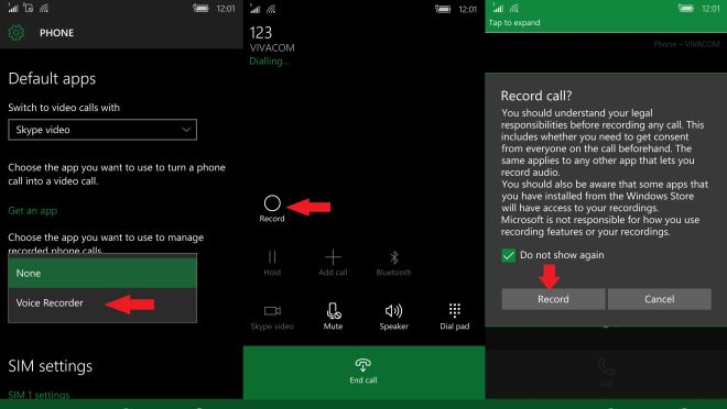 call recording settings windows 10 mobile