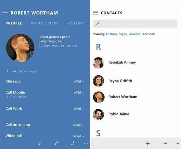 Contacts Windows 10 Phones