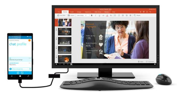 WIndows 10 MObile Continuum for Phones