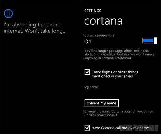 cortana digital assistant Windows phone 8.1 settings