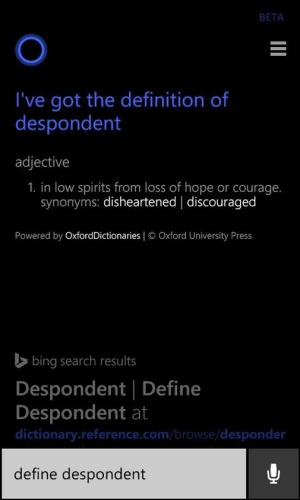 cortana knows word meaning
