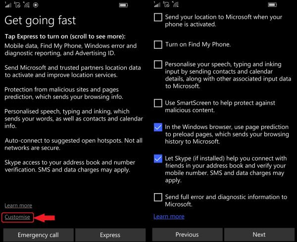 Activation Customise settings windows 10 mobile phone