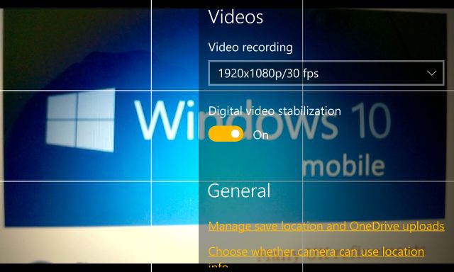 Digital video stabilization settings