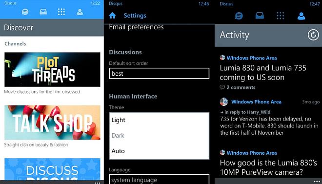 New dark theme Disqus app Windows phone 