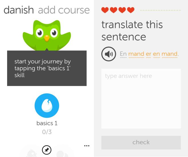 danish course Duolingo  app for windows phones