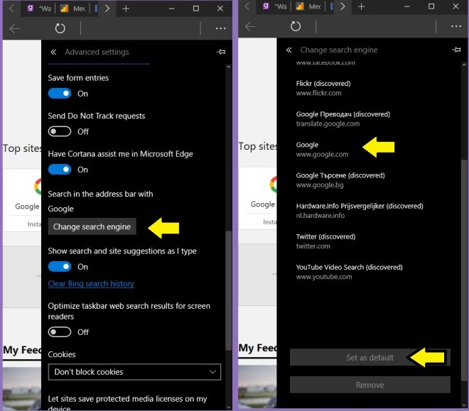 Microsoft Edge search engine