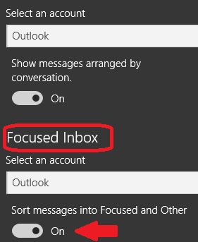 Outlook Focused Inbox settings how to turn off