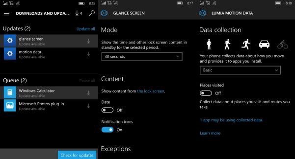 Glance Screen Motion Data