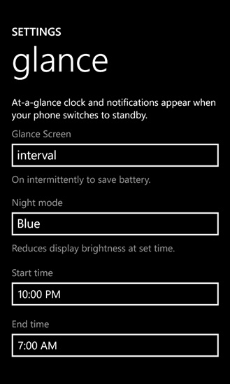 The new Lumia Glance Screen with new color options for night mode