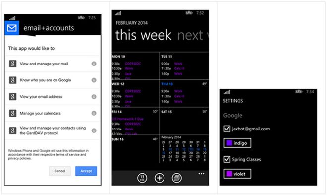 google calendar in Windows Phone 8.1