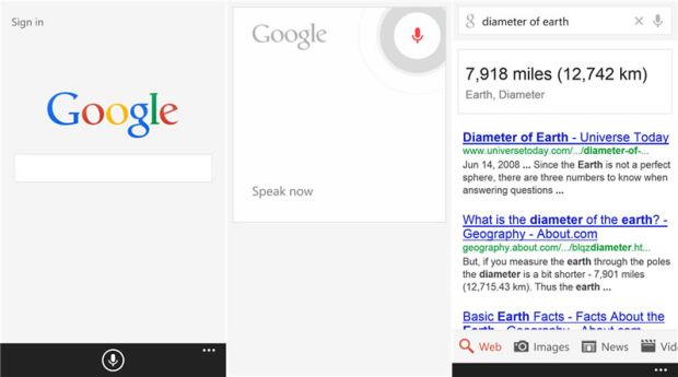 Google screenshot for Windows Phone