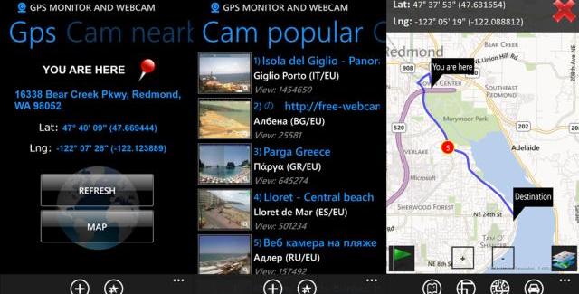 GPS monitor & webcam is a free navigation app with directions