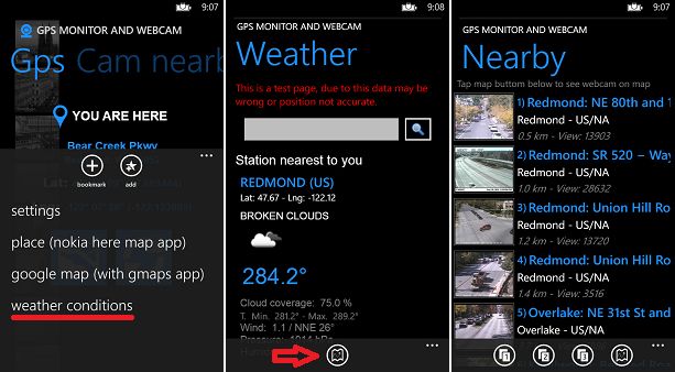 gps monitor and webcam windows phone