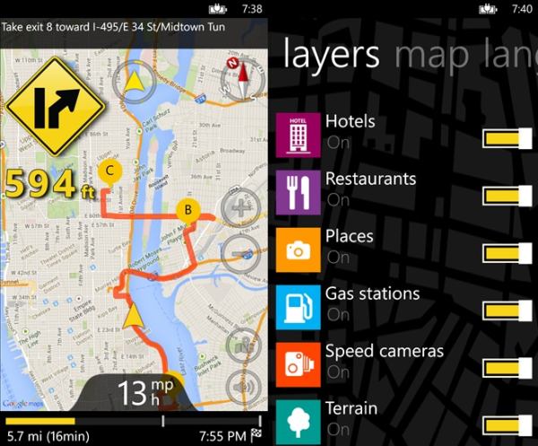 gps voice navigation screens for windows phone