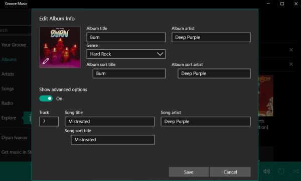 Groove Music Edit Album metadata