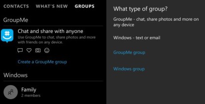People app Windows 10 Mobile integration with GroupMe