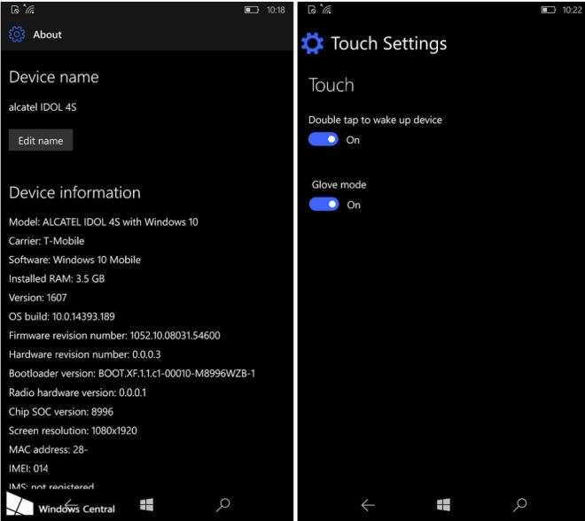 idol 4s alcatel touch settings