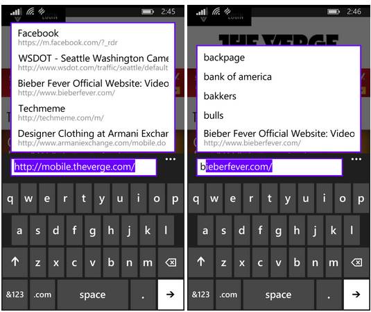 ie11 windows phone 8.1 frequent sites