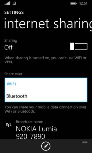 internet sharing over Bluetooth with Update 1 for WIndows Phone 8.1