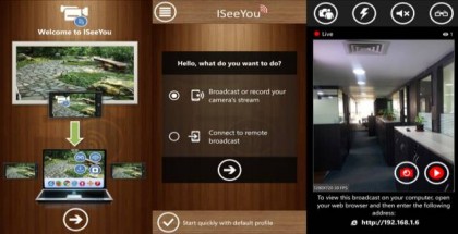 i see you for windows phone applicatipon that broadcasts live videos from your camera to another windows phone device