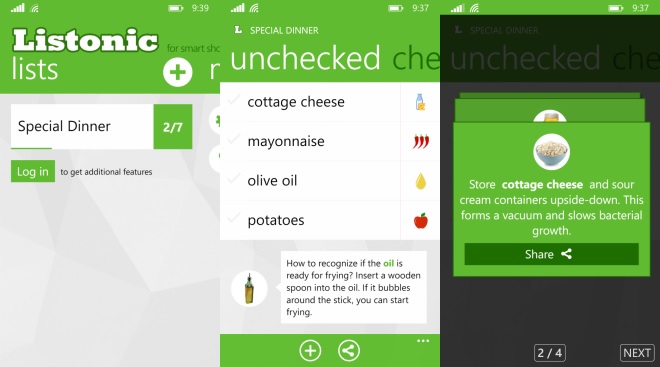 Listonic App on Windows Phone screens 2015