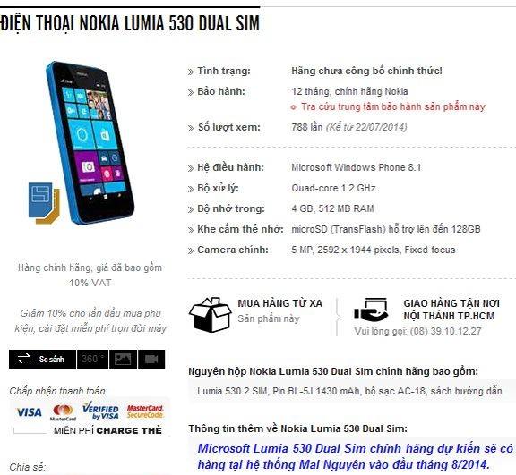 Leaked specs of Lumia 530 low-entry phone