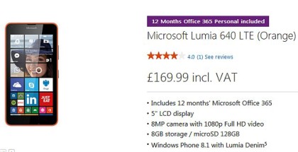 Microsoft Store selling Lumia 640 in the UK