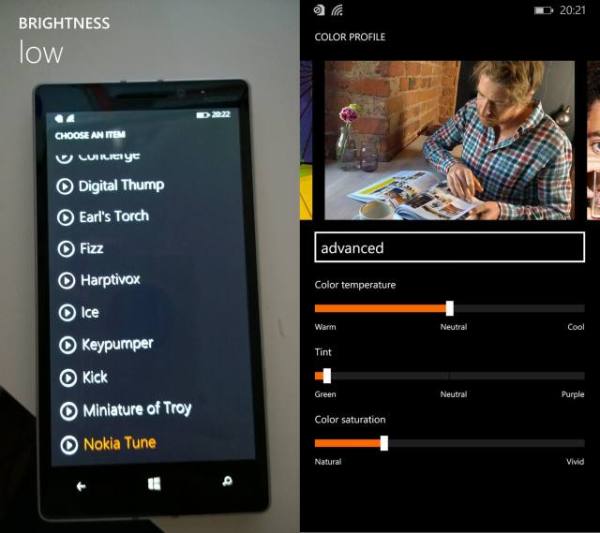 Nokia Lumia 930 color settings