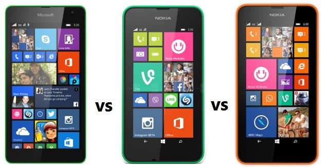 Comparison between Microsoft Lumia 530 vs Lumia 530 and Nokia Lumia 630