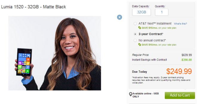 Lumia 1520 at AT&T Online store