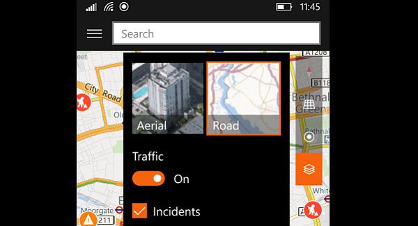 Windows Maps now shows traffic information and incidents