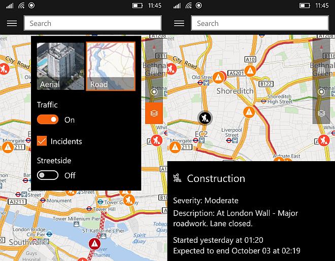 Maps Windows traffic incidents