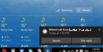 cortana missed calls