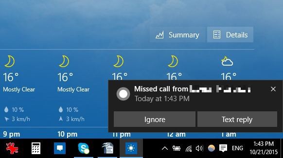 cortana missed calls