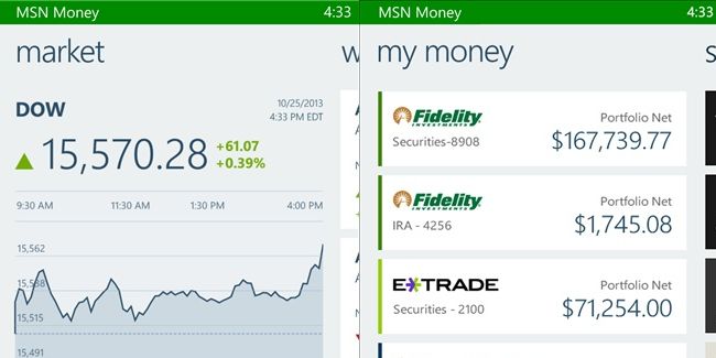 MSN money app for Windows phone