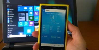 Lumia 920 running Windows 10 and MSN Weather