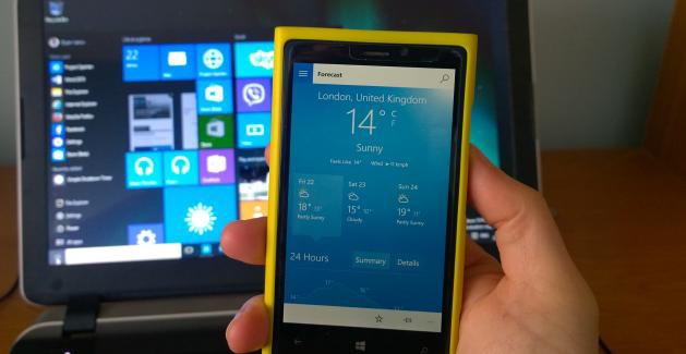 Lumia 920 running Windows 10 and MSN Weather