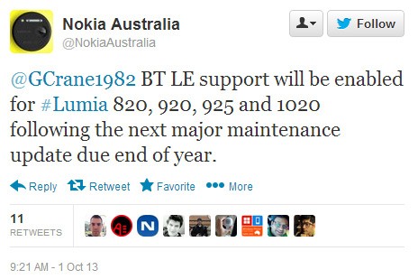 Nokia Australia twitter Bluetooth 4.0 LE