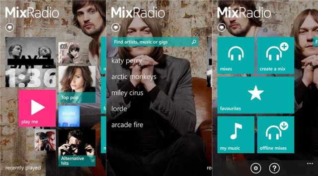 Screenshots of Nokia MixRadio for Windows Phone
