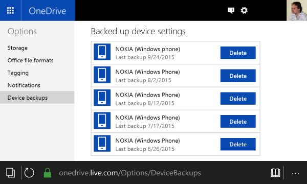 onedrive backup page