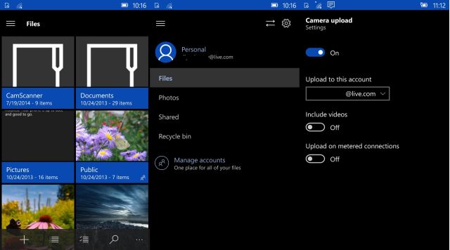 onedrive app settings and dark theme
