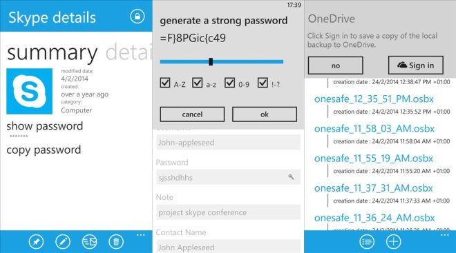 oneSafe for Windows Phone 8