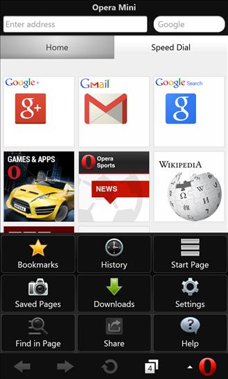 opera mini browser screen